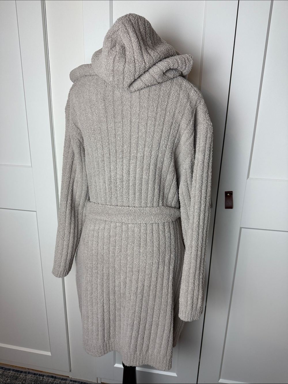 UGG super soft teddy plush mid length robe bathrobe hooded ribbed XL taupe - Picture 5 of 11